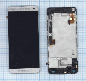 Дисплей для HTC One mini черный с серебристой рамкой