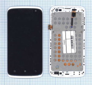 Дисплей для Lenovo S820 черный с белой рамкой