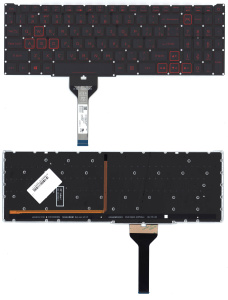 Клавиатура для ноутбука Acer Nitro 5 AN517-41 черная с подсветкой (узкий шлейф, красные буквы)