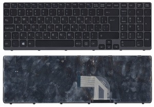 Клавиатура для ноутбука Sony Vaio SVE15 черная с серой рамкой