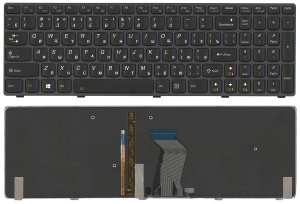 Клавиатура для ноутбука Lenovo IdeaPad Y580 черная с черной рамкой с подсветкой