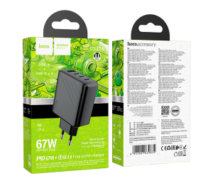 Блок питания (сетевой адаптер) HOCO CS27A Supply 1xUSB + 3xUSB-C, 3A, 67W, черный
